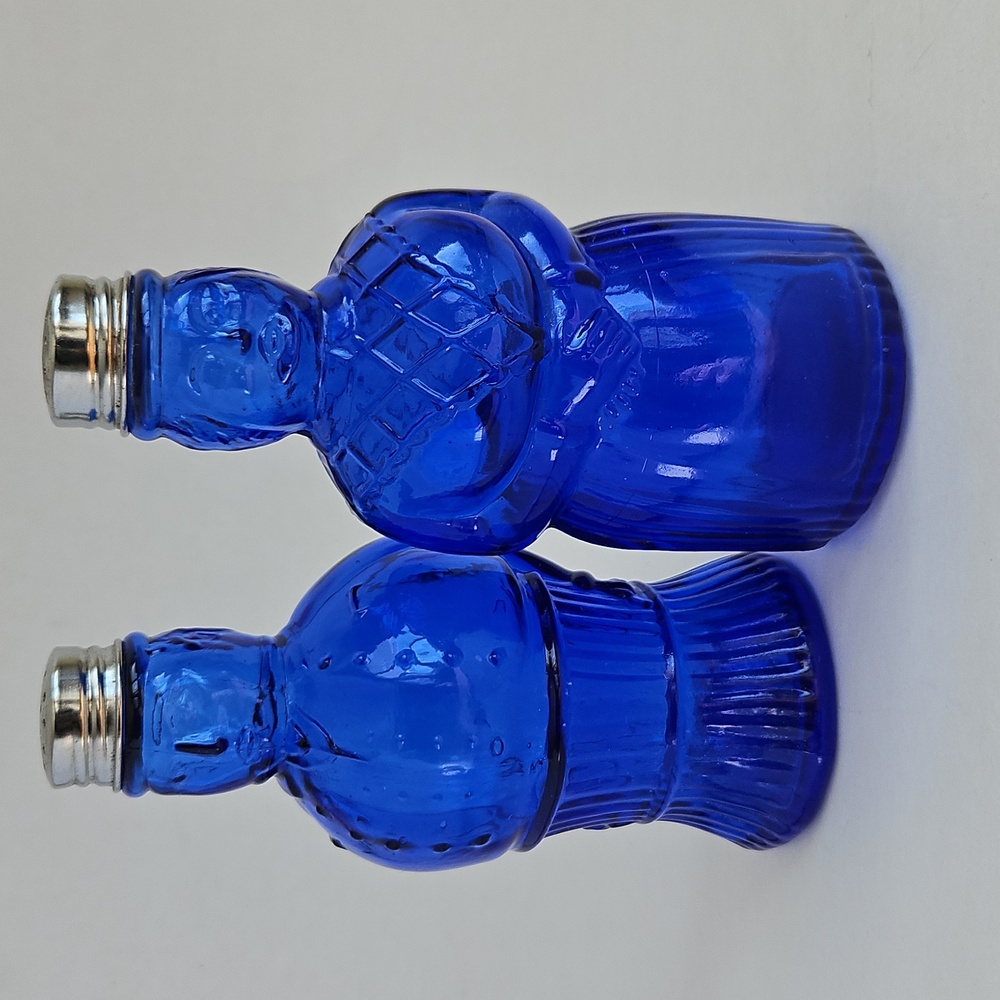 Vintage Imperial Cobalt Blue Glass Figural S & P shakers Butler And Maid